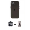MARSİLYAN™- iPhone 14 Kılıf Yadigar Yansıma Serisi - Siyah Bilvis Hayalet Cam Ekran Koruyucu + PVD Metal Kamera Lens - SH