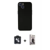 MARSİLYAN™- iPhone 14 Kılıf Yadigar Yansıma Serisi - Siyah Bilvis Hayalet Cam Ekran Koruyucu + PVD Metal Kamera Lens - SH