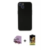 MARSİLYAN™- iPhone 14 Kılıf Yadigar Yansıma Serisi - Siyah Buffer Cam Ekran Koruyucu + Kırmızı Raze Metal Kamera Lens