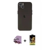 MARSİLYAN™- iPhone 14 Kılıf Yadigar Yansıma Serisi - Siyah Buffer Cam Ekran Koruyucu + Kırmızı Raze Metal Kamera Lens