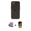 MARSİLYAN™- iPhone 14 Kılıf Yadigar Yansıma Serisi - Siyah Buffer Cam Ekran Koruyucu + Mor Raze Metal Kamera Lens
