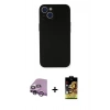 MARSİLYAN™- iPhone 14 Kılıf Yadigar Yansıma Serisi - Siyah Buffer Cam Ekran Koruyucu + Mor Raze Metal Kamera Lens