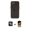 MARSİLYAN™- iPhone 14 Kılıf Yadigar Yansıma Serisi - Siyah Buffer Cam Ekran Koruyucu + Pembe PVD Metal Kamera Lens