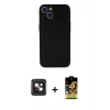 MARSİLYAN™- iPhone 14 Kılıf Yadigar Yansıma Serisi - Siyah Buffer Cam Ekran Koruyucu + Pembe PVD Metal Kamera Lens
