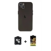 MARSİLYAN™- iPhone 14 Kılıf Yadigar Yansıma Serisi - Siyah Buffer Cam Ekran Koruyucu + PVD Metal Kamera Lens - YL