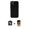 MARSİLYAN™- iPhone 14 Kılıf Yadigar Yansıma Serisi - Siyah Buffer Cam Ekran Koruyucu + Siyah PVD Metal Kamera Lens