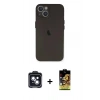 MARSİLYAN™- iPhone 14 Kılıf Yadigar Yansıma Serisi - Siyah Buffer Cam Ekran Koruyucu + Siyah PVD Metal Kamera Lens