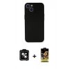 MARSİLYAN™- iPhone 14 Kılıf Yadigar Yansıma Serisi - Siyah Buffer Cam Ekran Koruyucu + PVD Metal Kamera Lens - TU