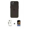 MARSİLYAN™- iPhone 14 Kılıf Yadigar Yansıma Serisi - Siyah Buffer Hayalet Cam Ekran Koruyucu + Gold Shine Kamera Lens