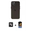 MARSİLYAN™- iPhone 14 Kılıf Yadigar Yansıma Serisi - Siyah Buffer Hayalet Cam Ekran Koruyucu + PVD Metal Kamera Lens - PE