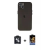 MARSİLYAN™- iPhone 14 Kılıf Yadigar Yansıma Serisi - Siyah Buffer Hayalet Cam Ekran Koruyucu + PVD Metal Kamera Lens - SH