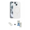 MARSİLYAN™- iPhone 14 Kılıf Yankı Form Serisi - Şeffaf Royal Nano Ekran Koruyucu + Diamond Kamera Lens - SABE