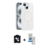 MARSİLYAN™- iPhone 14 Kılıf Yankı Form Serisi - Şeffaf Royal Nano Ekran Koruyucu + PVD Metal Kamera Lens - MI
