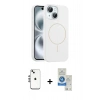 MARSİLYAN™- iPhone 14 Kılıf Yankı Form Serisi - Şeffaf Royal Nano Ekran Koruyucu + Shine Kamera Lens - GS