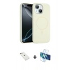 MARSİLYAN™- iPhone 14 Kılıf Yankı Form Serisi - Siyah 3D Antistatik Cam Ekran Koruyucu + Diamond Kamera Lens - PE