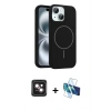 MARSİLYAN™- iPhone 14 Kılıf Yankı Form Serisi - Siyah 3D Antistatik Cam Ekran Koruyucu + PVD Metal Kamera Lens - PE