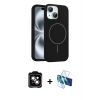 MARSİLYAN™- iPhone 14 Kılıf Yankı Form Serisi - Siyah 3D Antistatik Cam Ekran Koruyucu + PVD Metal Kamera Lens - TU