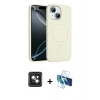 MARSİLYAN™- iPhone 14 Kılıf Yankı Form Serisi - Siyah 3D Antistatik Cam Ekran Koruyucu + PVD Metal Kamera Lens - PE