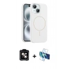 MARSİLYAN™- iPhone 14 Kılıf Yankı Form Serisi - Siyah 3D Antistatik Cam Ekran Koruyucu + PVD Metal Kamera Lens - TU