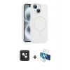 MARSİLYAN™- iPhone 14 Kılıf Yankı Form Serisi - Siyah 3D Antistatik Cam Ekran Koruyucu + PVD Metal Kamera Lens - PE