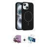 MARSİLYAN™- iPhone 14 Kılıf Yankı Form Serisi - Siyah 3D Antistatik Cam Ekran Koruyucu + Raze Metal Kamera Lens - KI
