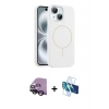 MARSİLYAN™- iPhone 14 Kılıf Yankı Form Serisi - Siyah 3D Antistatik Cam Ekran Koruyucu + Raze Metal Kamera Lens - SH