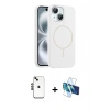 MARSİLYAN™- iPhone 14 Kılıf Yankı Form Serisi - Siyah 3D Antistatik Cam Ekran Koruyucu + Shine Kamera Lens - SH