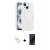 MARSİLYAN™- iPhone 14 Kılıf Yankı Form Serisi - Siyah 3D Antistatik Hayalet Cam Ekran Koruyucu + Diamond Kamera Lens - SABE