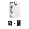 MARSİLYAN™- iPhone 14 Kılıf Yankı Form Serisi - Siyah 3D Antistatik Hayalet Cam Ekran Koruyucu + PVD Metal Kamera Lens - MI
