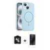 MARSİLYAN™- iPhone 14 Kılıf Yankı Form Serisi - Siyah 3D Antistatik Hayalet Cam Ekran Koruyucu + PVD Metal Kamera Lens - MI