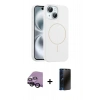 MARSİLYAN™- iPhone 14 Kılıf Yankı Form Serisi - Siyah 3D Antistatik Hayalet Cam Ekran Koruyucu + Raze Metal Kamera Lens - SH