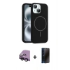 MARSİLYAN™- iPhone 14 Kılıf Yankı Form Serisi - Siyah 3D Antistatik Hayalet Cam Ekran Koruyucu + Raze Metal Kamera Lens - SH