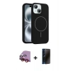 MARSİLYAN™- iPhone 14 Kılıf Yankı Form Serisi - Siyah 3D Antistatik Hayalet Cam Ekran Koruyucu + Raze Metal Kamera Lens - KI