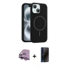MARSİLYAN™- iPhone 14 Kılıf Yankı Form Serisi - Siyah 3D Antistatik Hayalet Cam Ekran Koruyucu + Raze Metal Kamera Lens - MR