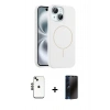 MARSİLYAN™- iPhone 14 Kılıf Yankı Form Serisi - Siyah 3D Antistatik Hayalet Cam Ekran Koruyucu + Shine Kamera Lens - SH