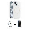 MARSİLYAN™- iPhone 14 Kılıf Yankı Form Serisi - Siyah 3D Antistatik Hayalet Cam Ekran Koruyucu + Shine Kamera Lens - MI
