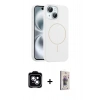 MARSİLYAN™- iPhone 14 Kılıf Yankı Form Serisi - Siyah Bilvis 3D Cam Ekran Koruyucu + PVD Metal Kamera Lens - MI