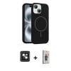 MARSİLYAN™- iPhone 14 Kılıf Yankı Form Serisi - Siyah Bilvis 3D Cam Ekran Koruyucu + PVD Metal Kamera Lens - PE