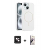 MARSİLYAN™- iPhone 14 Kılıf Yankı Form Serisi - Siyah Bilvis 3D Mat Cam Ekran Koruyucu + PVD Metal Kamera Lens - PE