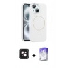MARSİLYAN™- iPhone 14 Kılıf Yankı Form Serisi - Siyah Bilvis 5in1 3D Magic Cam Ekran Koruyucu + PVD Metal Kamera Lens - PE