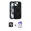 MARSİLYAN™- iPhone 14 Kılıf Yankı Form Serisi - Siyah Bilvis 5in1 3D Magic Cam Ekran Koruyucu + PVD Metal Kamera Lens - PE