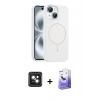 MARSİLYAN™- iPhone 14 Kılıf Yankı Form Serisi - Siyah Bilvis 5in1 5D Magic Hayalet Cam Ekran Koruyucu + PVD Metal Kamera Lens - PE