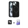 MARSİLYAN™- iPhone 14 Kılıf Yankı Form Serisi - Siyah Bilvis 5in1 5D Magic Hayalet Cam Ekran Koruyucu + PVD Metal Kamera Lens - PE