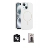 MARSİLYAN™- iPhone 14 Kılıf Yankı Form Serisi - Siyah Bilvis Hayalet Cam Ekran Koruyucu + PVD Metal Kamera Lens - GS
