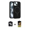 MARSİLYAN™- iPhone 14 Kılıf Yankı Form Serisi - Siyah Buffer Cam Ekran Koruyucu + PVD Metal Kamera Lens - GS