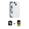 MARSİLYAN™- iPhone 14 Kılıf Yankı Form Serisi - Siyah Buffer Cam Ekran Koruyucu + PVD Metal Kamera Lens - GS