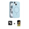 MARSİLYAN™- iPhone 14 Kılıf Yankı Form Serisi - Siyah Buffer Cam Ekran Koruyucu + PVD Metal Kamera Lens - PE