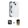 MARSİLYAN™- iPhone 14 Kılıf Yankı Form Serisi - Siyah Buffer Cam Ekran Koruyucu + PVD Metal Kamera Lens - PE