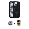 MARSİLYAN™- iPhone 14 Kılıf Yankı Form Serisi - Siyah Buffer Cam Ekran Koruyucu + Raze Metal Kamera Lens - GS