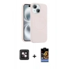 MARSİLYAN™- iPhone 14 Kılıf Yankı Form Serisi - Siyah Buffer Hayalet Cam Ekran Koruyucu + PVD Metal Kamera Lens - PE